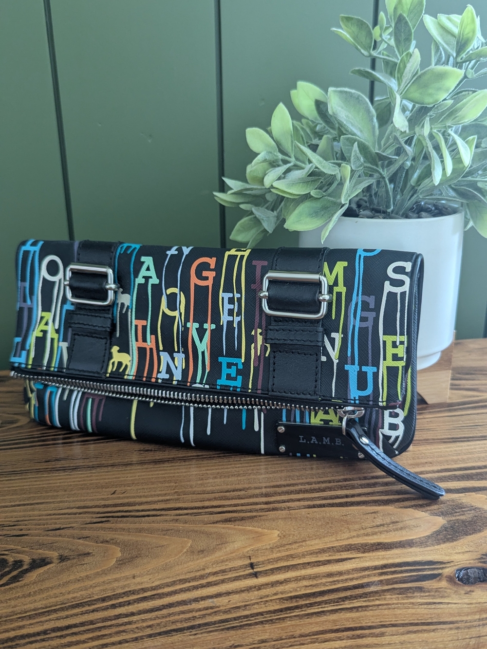 L.A.M.B. Black Multicolor Letter Print Clutch